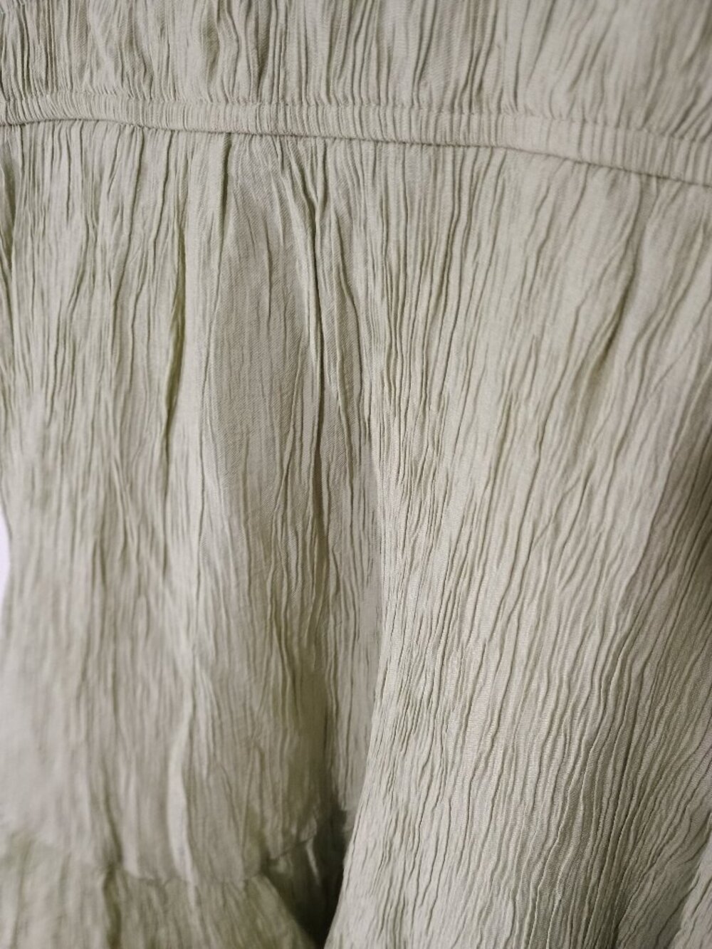MINE Sage Green Crinkle Ruffle Sleeve Shirred Waist Mini Dress M - Picture 6 of 11